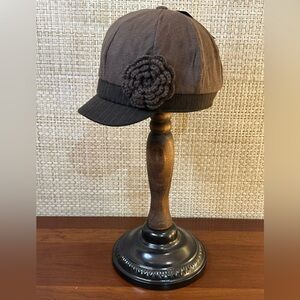 🌟HP🌟Brown Twill Cabbie Hat with Knitted Brim and Rose Accent by Angela & William